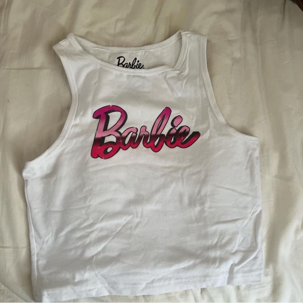 Barbie Pink and White Tank Top with Graphic Accents